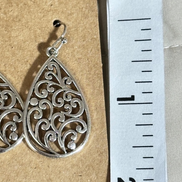 2/$20 Silver Tone Water Droplet Filigree Hook Earrings - Picture 8 of 9
